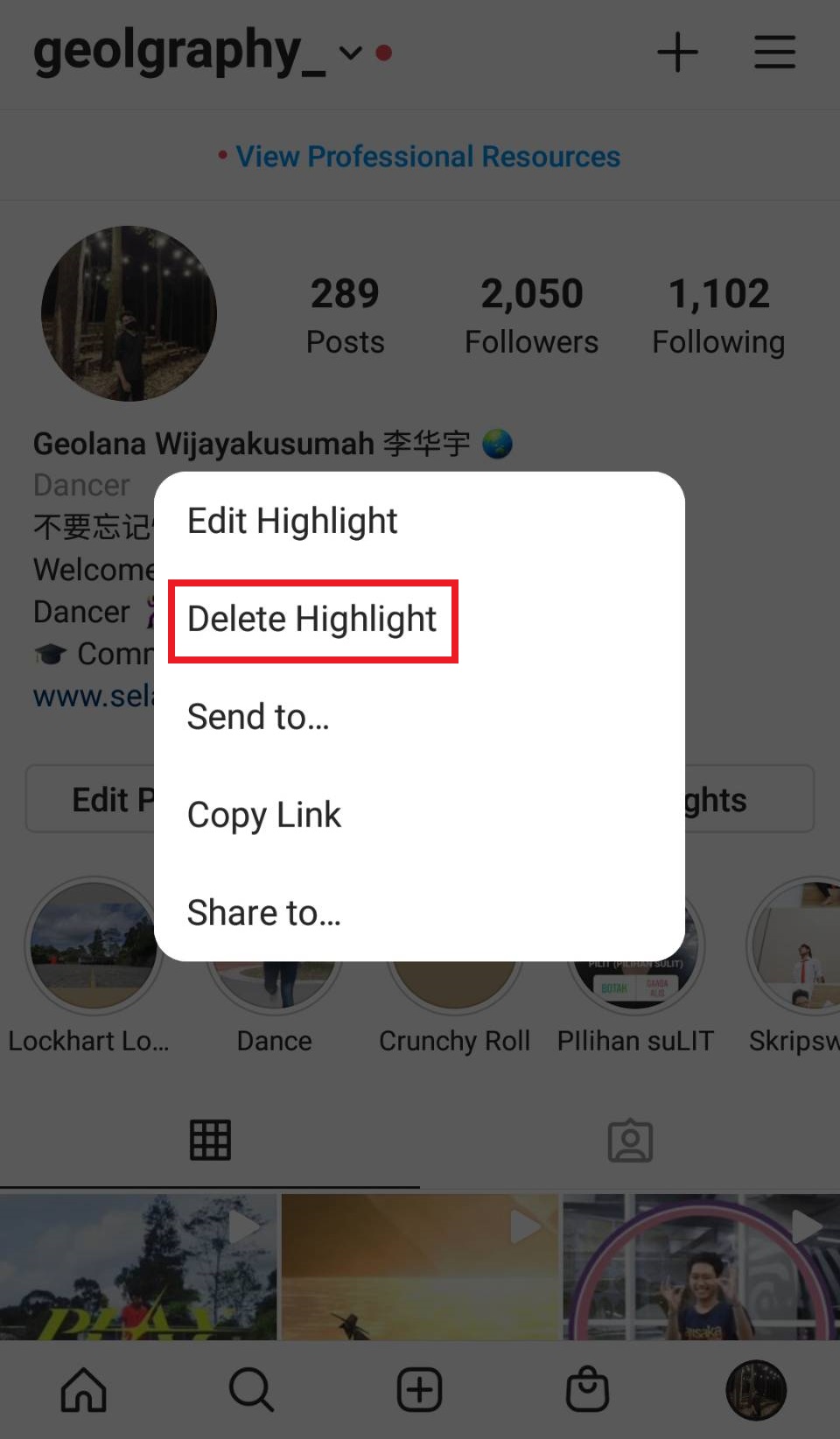 delete highlight instagram