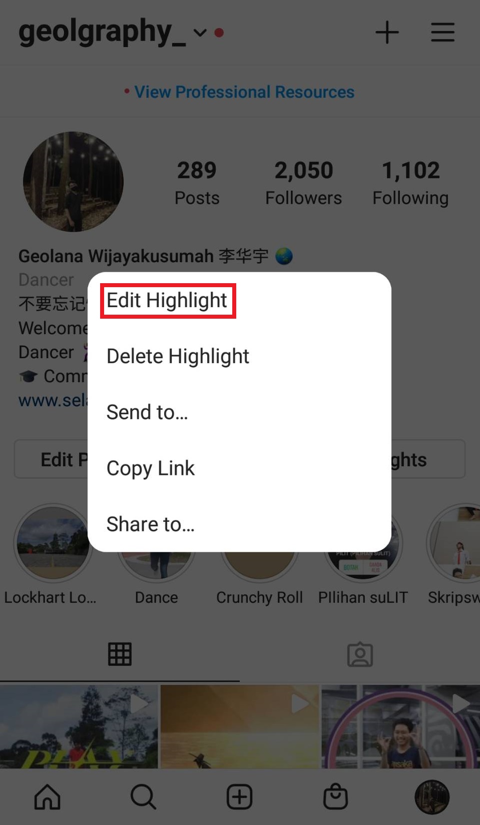 mengedit highlight instagram