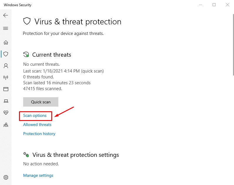 Gambar Cek Virus (Scan Option) Mengatasi Disk 100 Windows 10