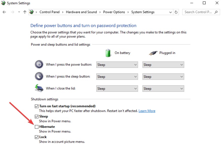 Gambar Change settings - Hibernate Windows 10