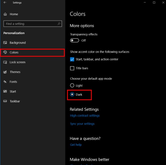 Gambar Colors - Mengaktifkan Dark Mode Windows 10