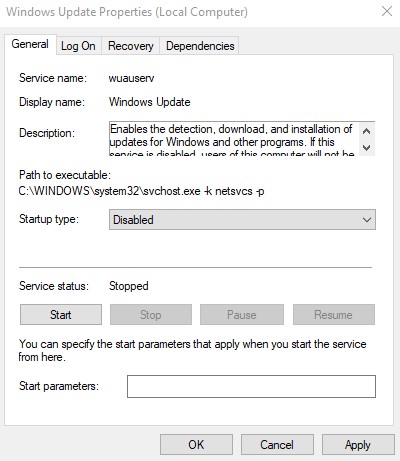 Screenshot Matikan Windows Update (Disabled) Mengatasi Disk 100 Windows 10