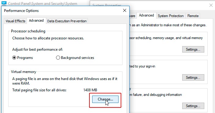 Screenshot Reset Virtual Memory (Change) Mengatasi Disk 100 Windows 10