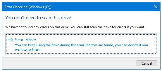 Screenshot Run Check Disk (Scan drive) Mengatasi Disk 100 Windows 10