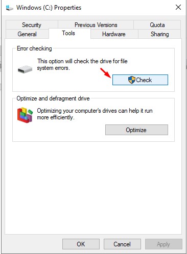 Screenshot Run Check Disk (Tools) Mengatasi Disk 100 Windows 10