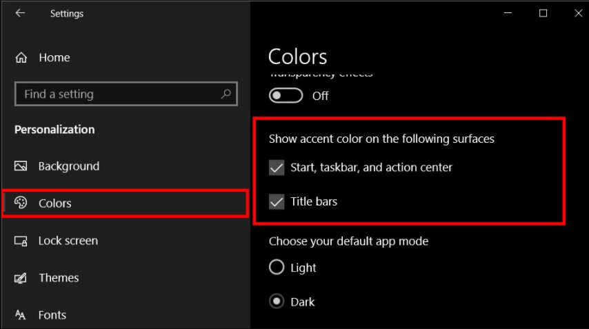 Gambar Show Accent - Dark Mode Windows 10