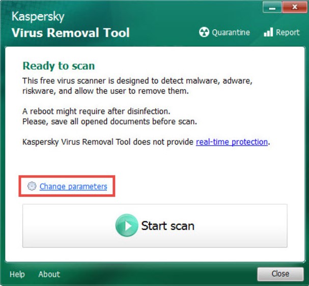 Gambar Kaspersky (Change parameters) Cara Menghapus Virus di Laptop