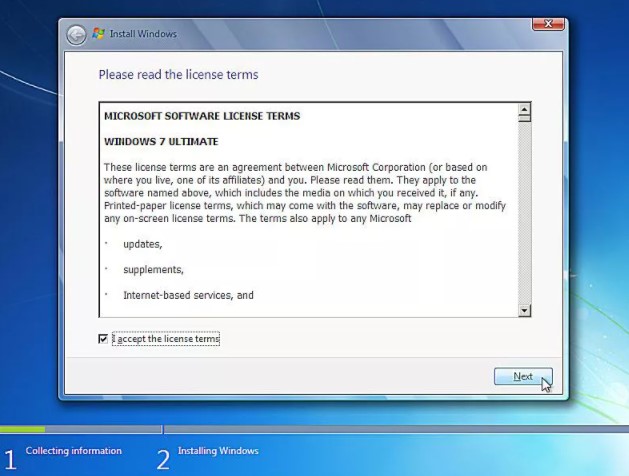 Gambar License Terms - Cara Install Ulang Windows 7