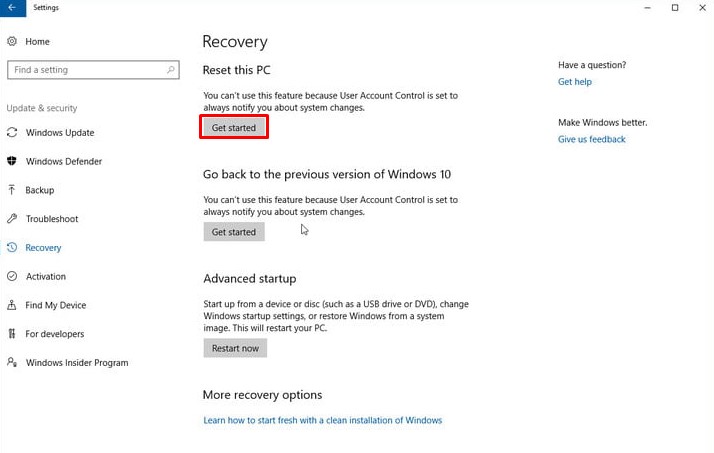 Gambar Recovery Get Started Cara Install Ulang Windows 10