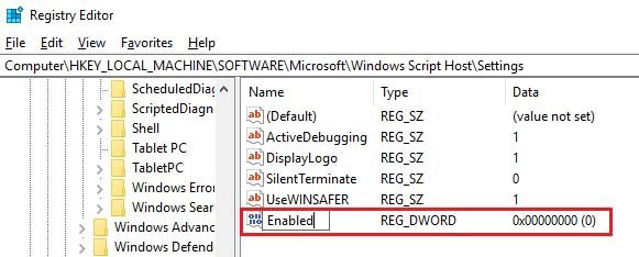 Windows Script Host access is disabled rename