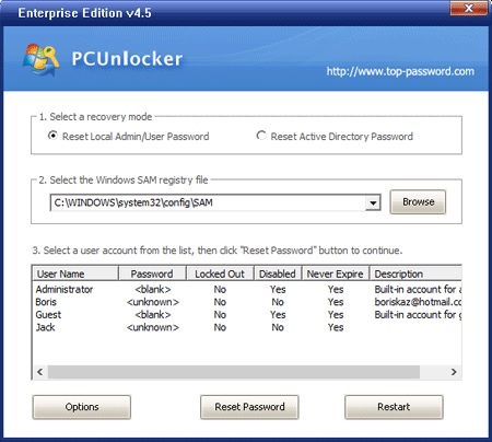 gambar lupa password windows 7 melalui pc unlocker langkah dua